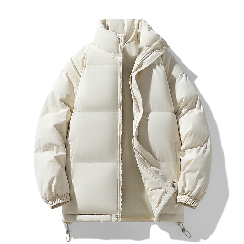 Unisex Winter Thickened Puffer Jacket, Men's Loose Stand Collar Trendy Coat, Solid Color Versatile Couples Cotton Padded Outerwear
