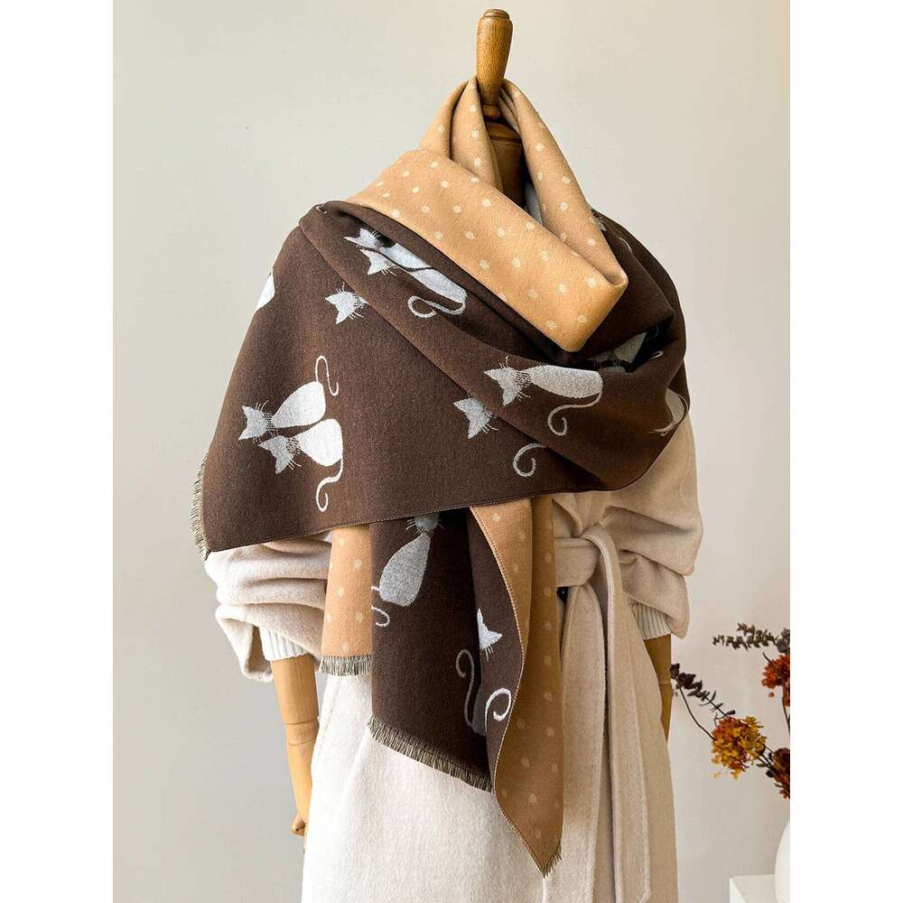 Women's Autumn Winter Warm Faux Cashmere Scarf Jacquard Shawl Wrap Cozy Blanket Neck Protection Z260226
