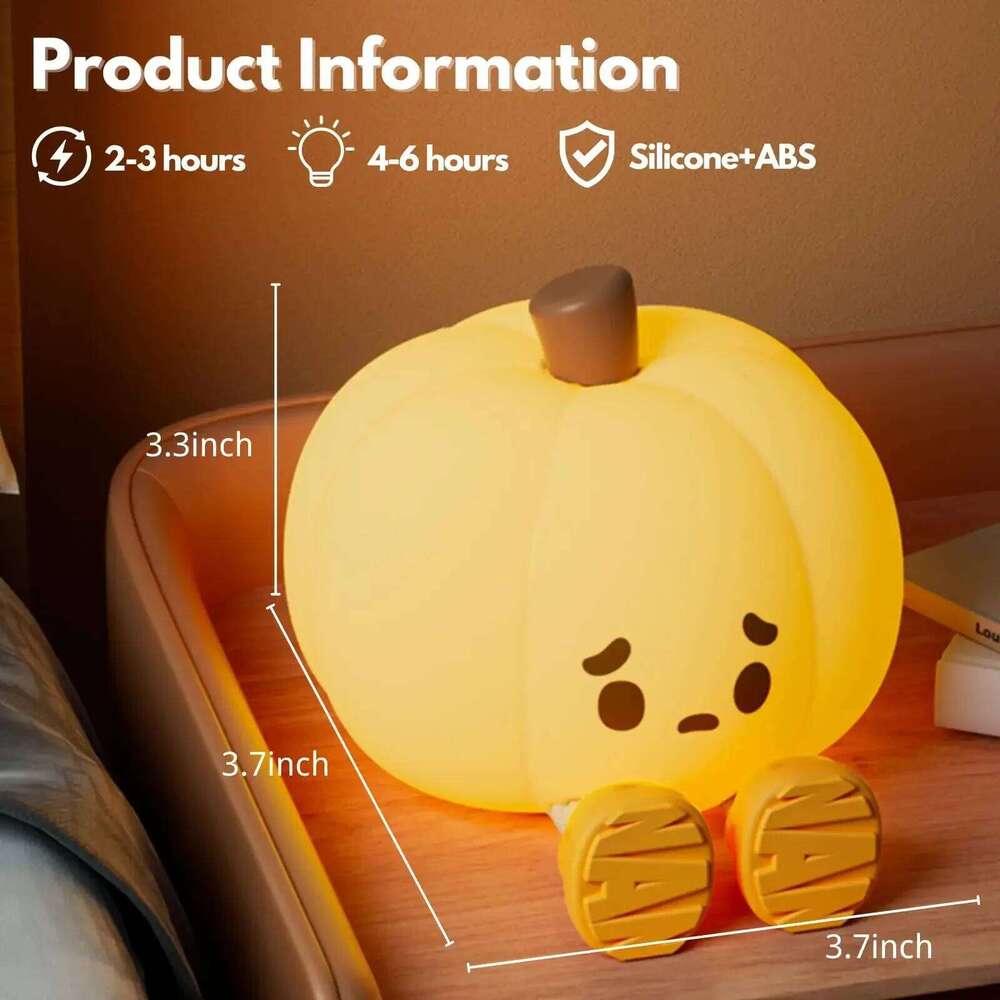 Pumpkin Night Light,Cute Silicone LED Lamp,Children's Bed Light,Touch Dimming Nightlight,Rechargeable Table Lamp,Halloween Decor Z260227