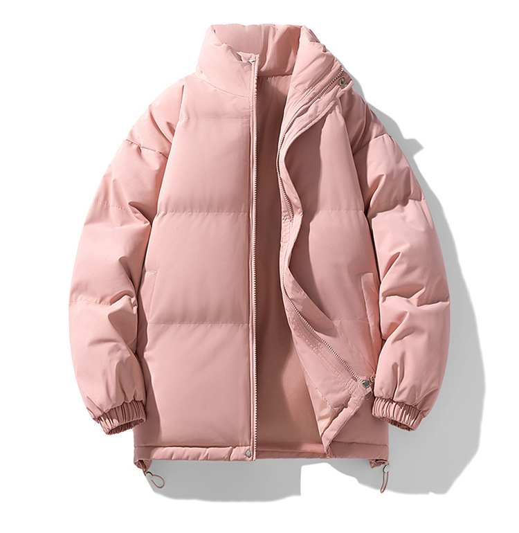 Unisex Winter Thickened Puffer Jacket, Men's Loose Stand Collar Trendy Coat, Solid Color Versatile Couples Cotton Padded Outerwear