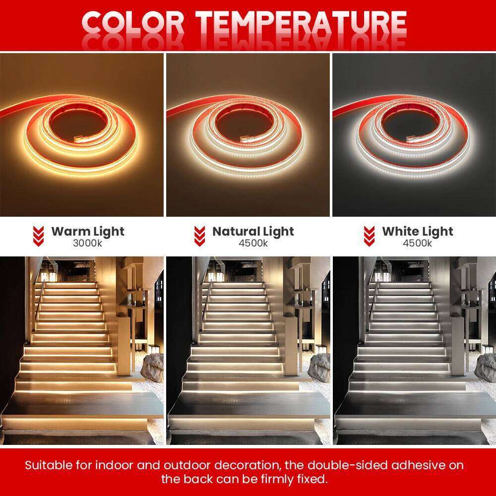 Waterproof 220V COB Led Strip with Switch EU UK Power Plug 288LEDs/M High Density Self-adhesive FOB LED Tape 3000K 4000K 6000K Z260226