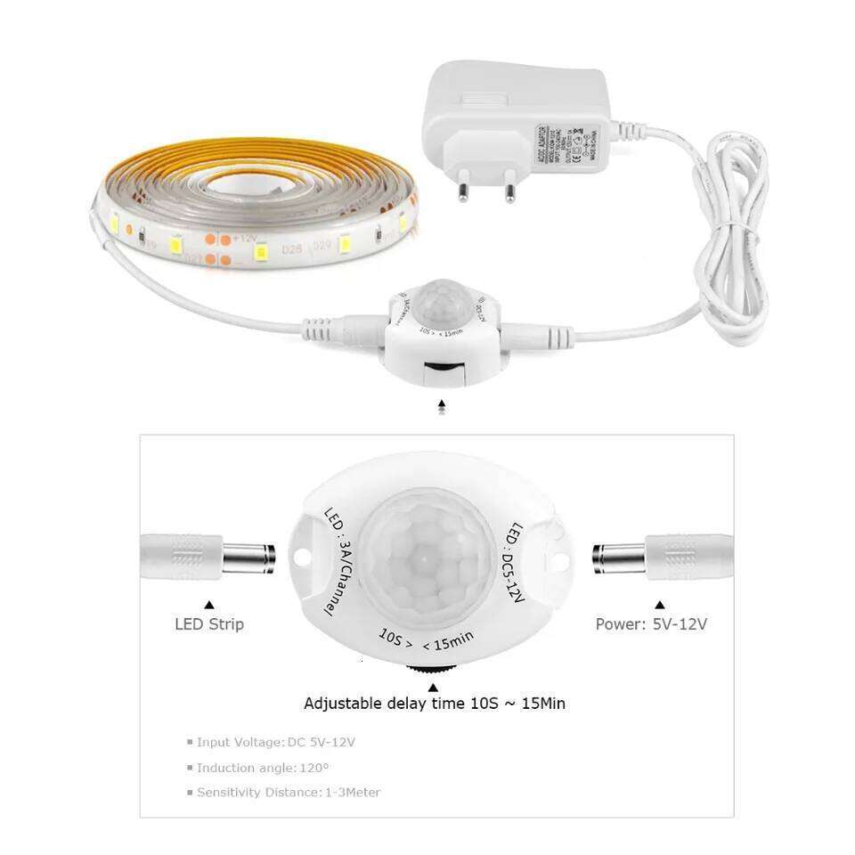 Wireless PIR Motion Sensor Strip light 12V Auto on/off Stair Wardrobe Closet kitchen LED Light lamp 110V 220V 1M 2M 3M 4M 5M Z260226