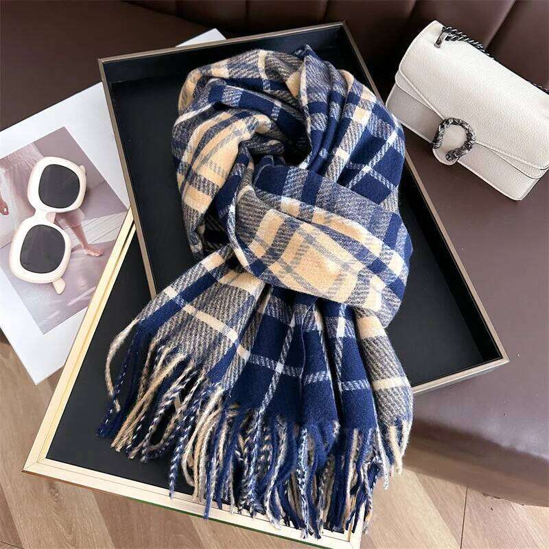 New Fashion Cashmere Scarf Warm Winter for Women Wraps Shawls Neckerchief Pashmina Foulard Blanket Stripe Z260226
