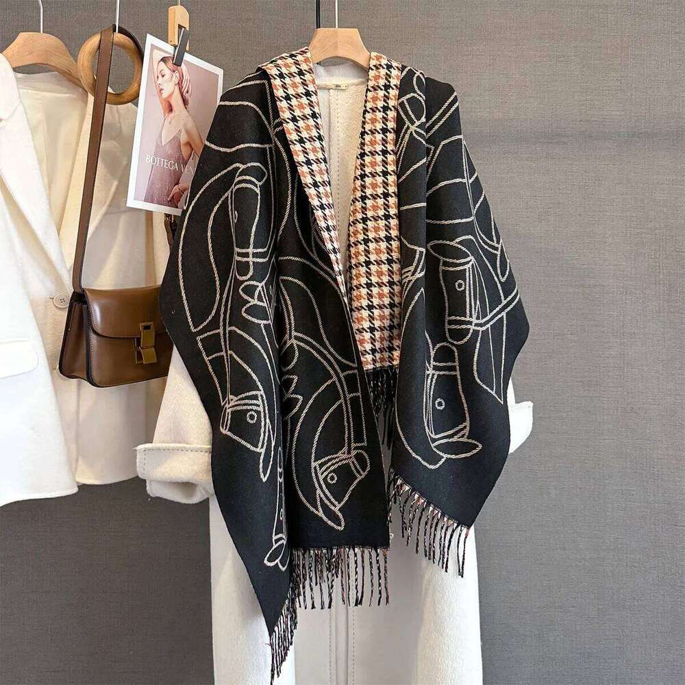 Long Tassels Winter Cashmere Scarf Women Luxury Horse Print Female Shawl Wrap Scarves Lady Thick Warm Blanket Echarpe Pashmina Z260226