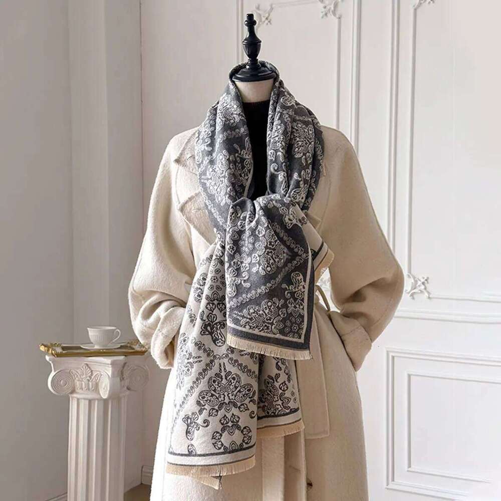 New Elegance Two-Sided Jacquard Scarf Soft Warm Fringe Pashmina Print Shawl Winter Fashion Coldproof Windproof Blanket Z260226