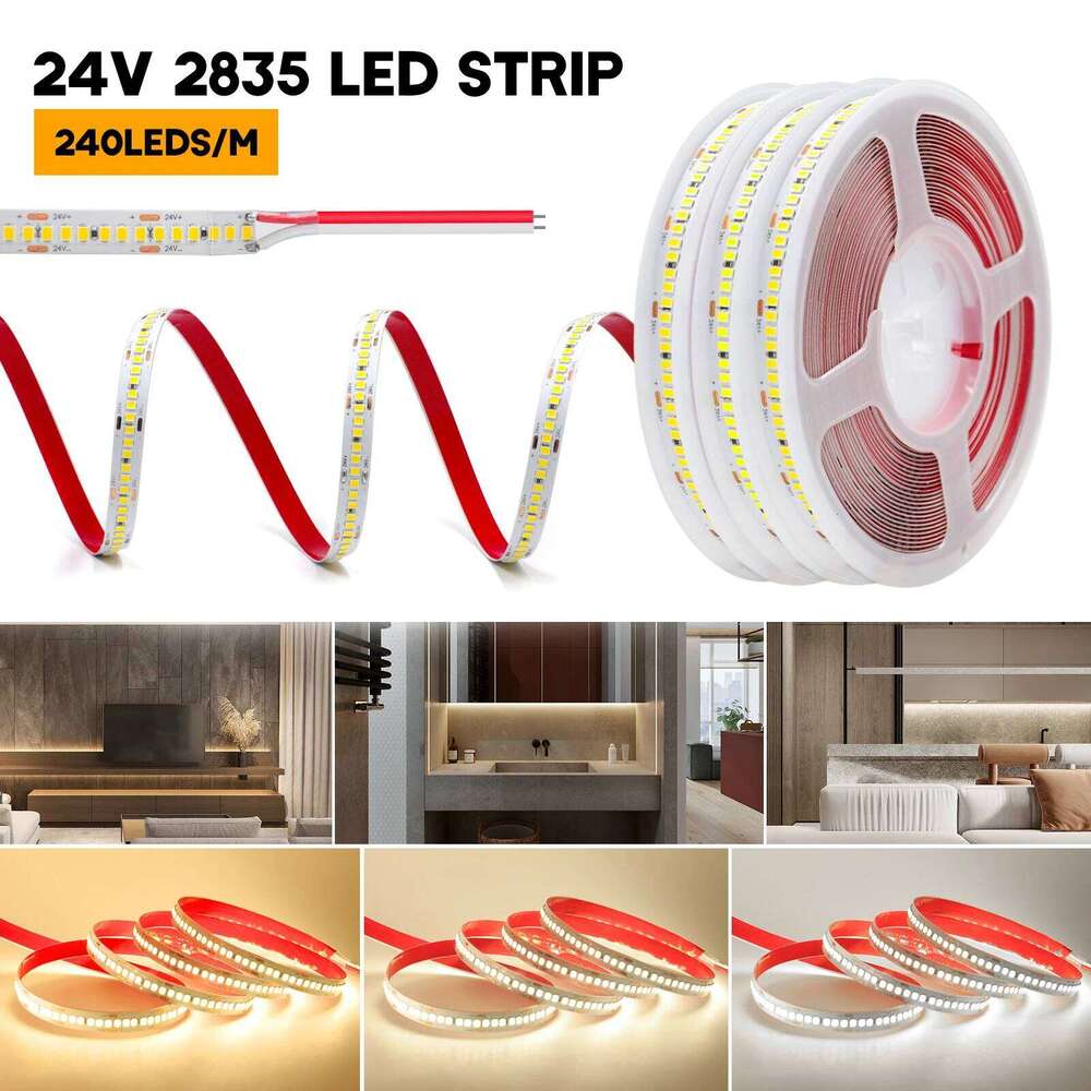 DC12V 24V Strip 5m 10m 2835 Ribbon Diode Tape 120 240LEDs/m Flexible LED Lights Warm Cool White Waterproof TV Backlight Z260226