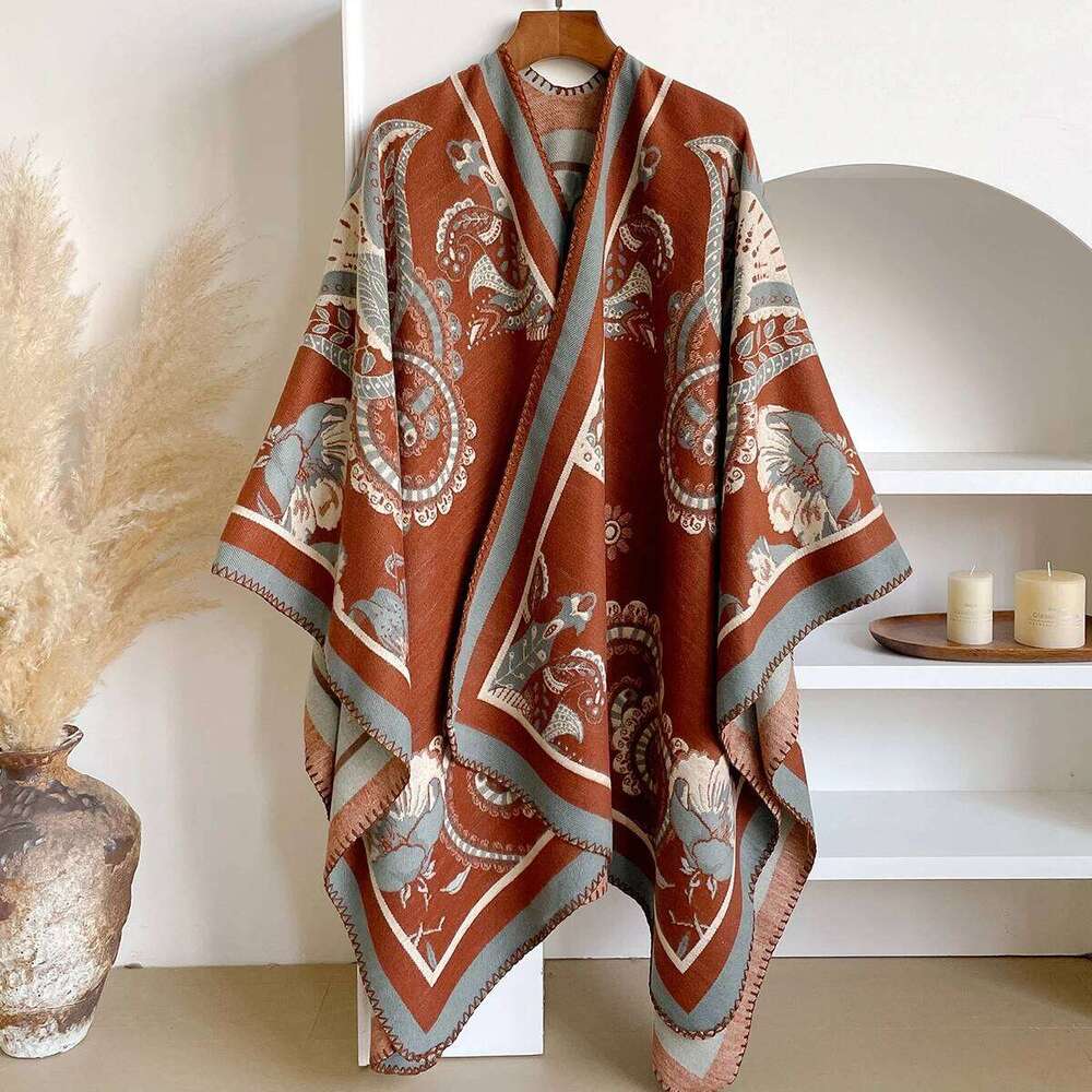 Elegant Jacquard Design Scarf Style Cloak Oversized Shawl - New Imitation Cashmere Soft Warm, Autumn Winter Coldproof Windproof Z260226