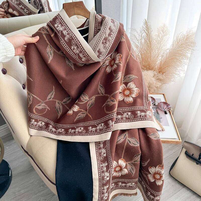 NEW Brand Women Two-Sided Print Imitation Cashmere Soft Warm Pashmina Shawl Winter Coldproof Windproof Blanket Scarf Z260226