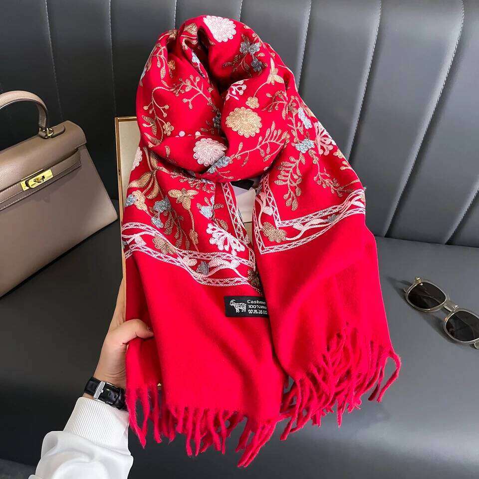New Winter Warm Cashmere Scarf for Women Embroidery Pashmina Blanket Thick Shawl Wrap Neckerchief Fashion Bufanda Echarpe Poncho Z260226