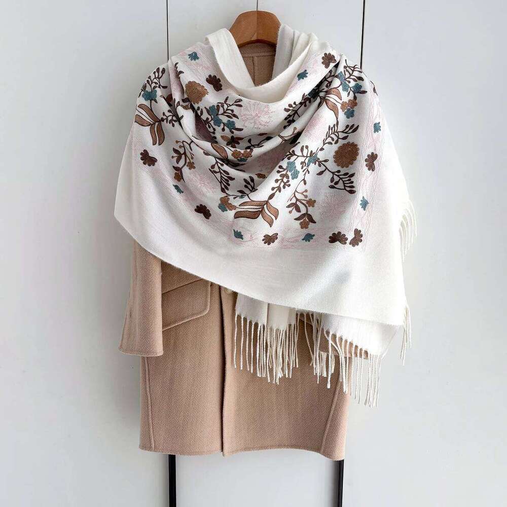 Many Colors Floral Warm Scarf For Women 70*210cm Luxury Faux Cashmere Shawl Winter Thick Pashmina Tassels Poncho Elegant Wrap Z260226