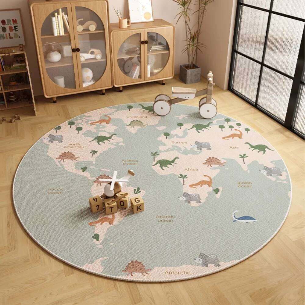 VIKAMA Cartoon World Map Round Scandinavian Style Non Slip Wear Resistant Easy To Clean Decorative Carpet Home Decoration H260226