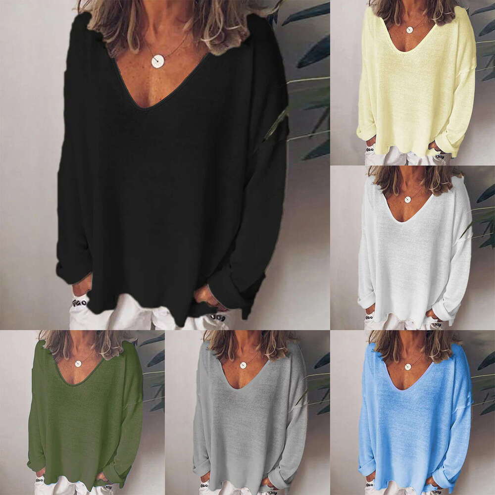 2026 U-Neck Long Sleeve Top Spring Hot Sale Elegant Solid Color Versatile Women's T-Shirt