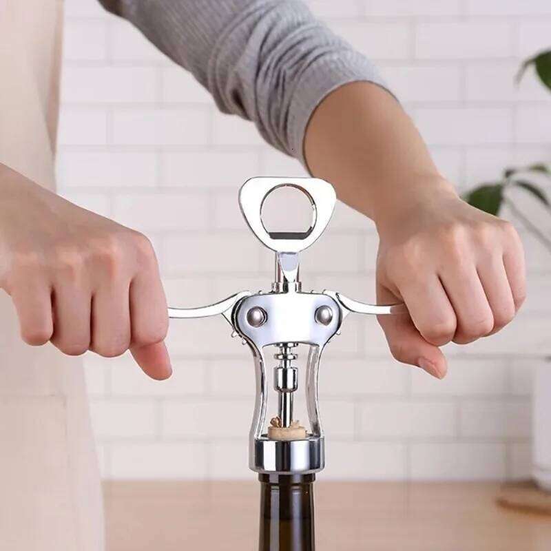 1pc Stainless Steel Opener, Zinc Alloy Premium Wing Corkscrew Wine Bottle with Multifunctional Bottles Opener