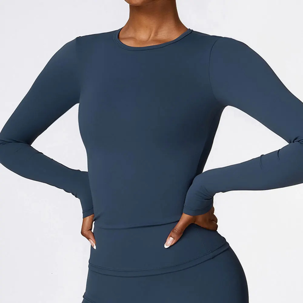 Women Yoga T-shirts Solid Sports Top Long Sleeve Gym Workout Running Shirts Sexy Exposed Navel Quick Dry Fitness Gym Sport Wear 260206