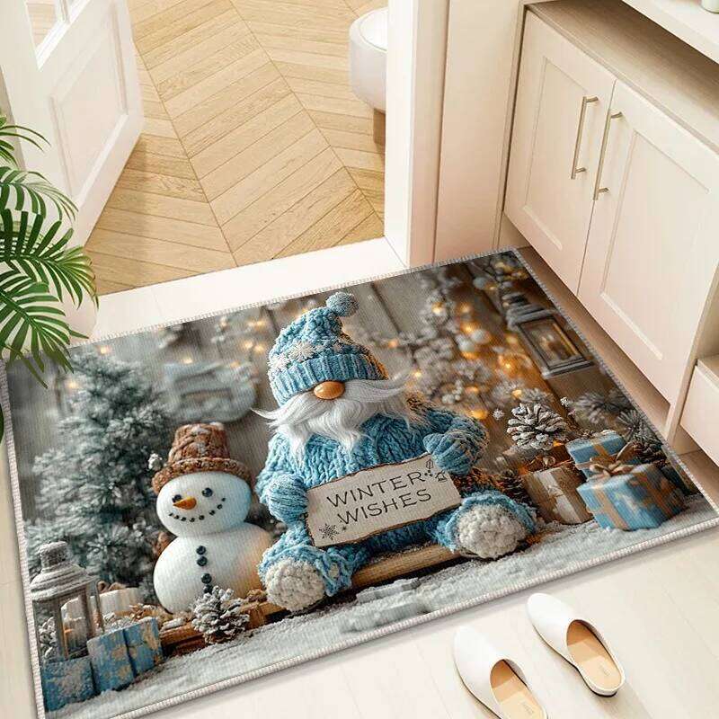 Christmas Snowman Pattern Absorbent Foot Dirt Resistant Floor Mat Indoor Rug for Bathroom Entrance H260226