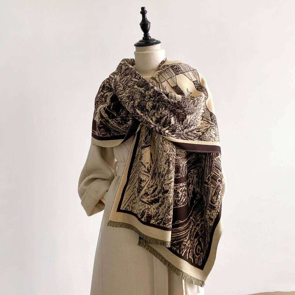 New Luxury 2-Sided Imitation Cashmere Scarf - Ultra Soft Women's Winter Thickened Jacquard Wrap Shawl with Stylish Patterns Z260226
