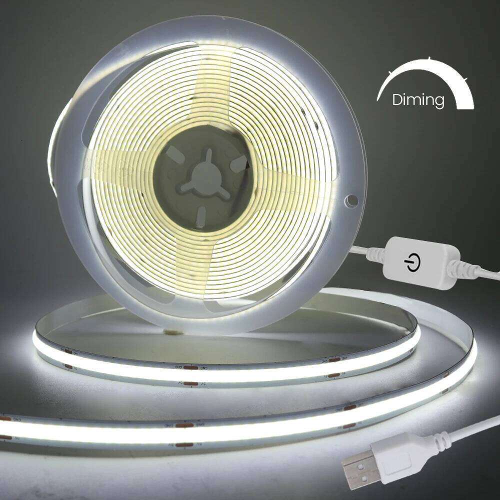 DC 5V USB Touch Dimmer COB Strip Lights 320LEDs/M Red/Ice Blue/Green/Pink/White Kitchen Room Decor Flexible LED Tape Lamp Z260226