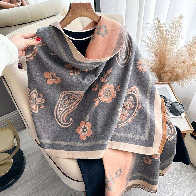 2025 New Brand Paisley Flowers Scarf for Women Warmer Winter Pashmina Print Scarves Shawls Female Thick Blanket Wraps Foulard Z260226