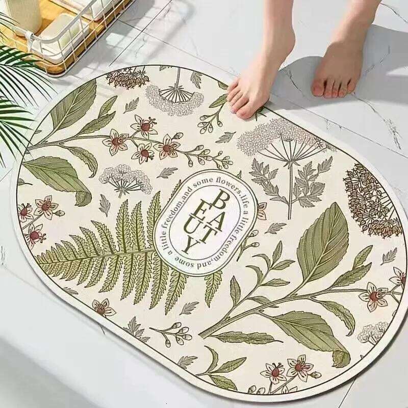 VIKAMA 40X60CM Oval Crystal Velvet Carpet Garden Flower Style Bathroom Toilet Living Room Door Non-Slip Mat H260226