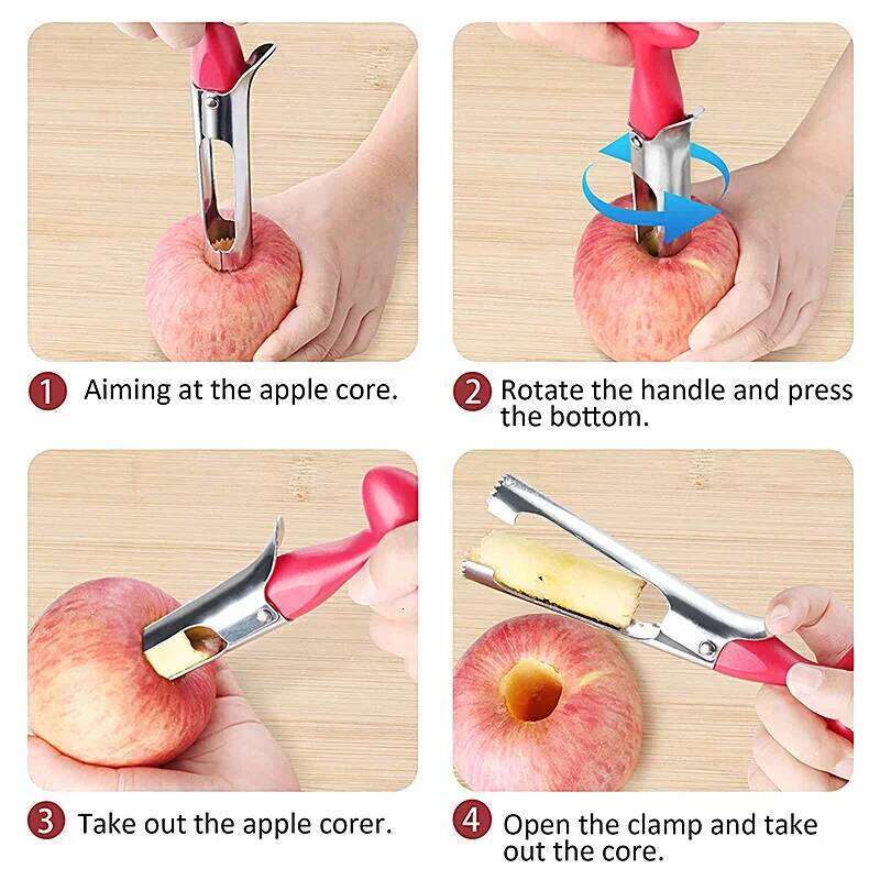 Stainless Steel Apple Corer Ergonomic Handle Fruit Core Remover Tool for Apples Pears Efficient Slicer Kitchen Gadget Dishwasher