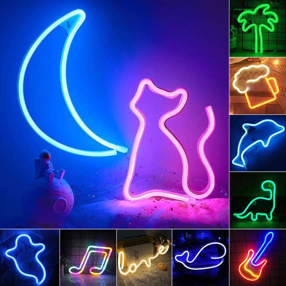 USB/Battery LED Sign Party Art Decor Room Bar Beer Lamps Wall Hanging Neon Signs Musical Note Night Lights Z260227