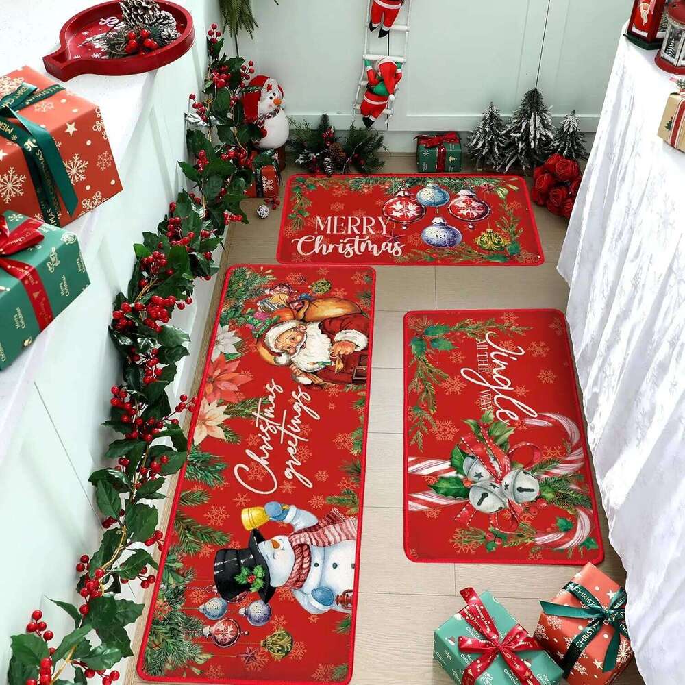VIKAMA 3PCS Christmas Floor Mats - Entry Door Kitchen Carpets, Anti-Slip Water Absorbing Bath Mats, Home Decor H260227 - view 3