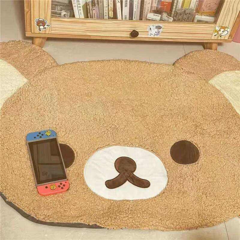 Cartoon Rilakkumas Plush Kawaii Korilakkuma Bear Soft Floor Mat Bedroom Chair Bedside Lounge Rug Bathroom Doormat Home Decor H260226
