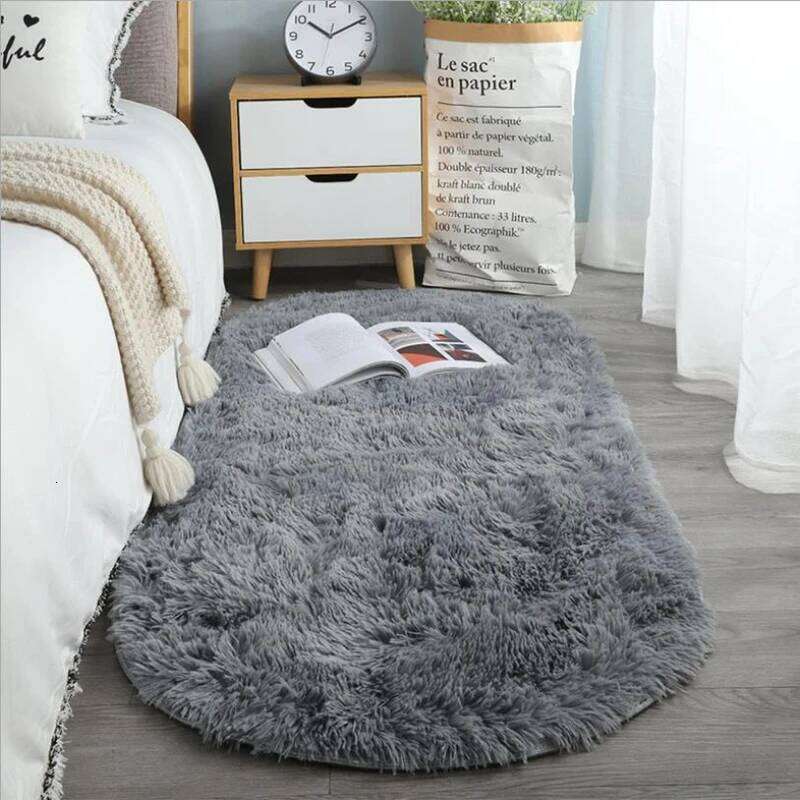 VIKAMA Oval Soft Silkly Plush Carpet Modern Home Decor Living Room Sofa Coffee Table Floor Rug Girl Bedroom Foot Mat H260226