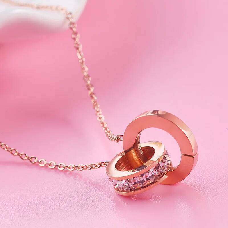 Luxury Elegant Crystal Circle Choker Fashion Roman Digital Stainless Steel Pendant Necklaces For Women Jewelry