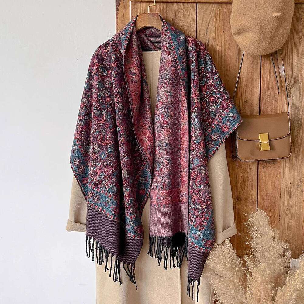 Women Winter Fashionable Tassel Shawl Thickened Imitation Cashmere Scarves Ethnic Style Warm Blanket Cape Headscarf Scarf Z260226