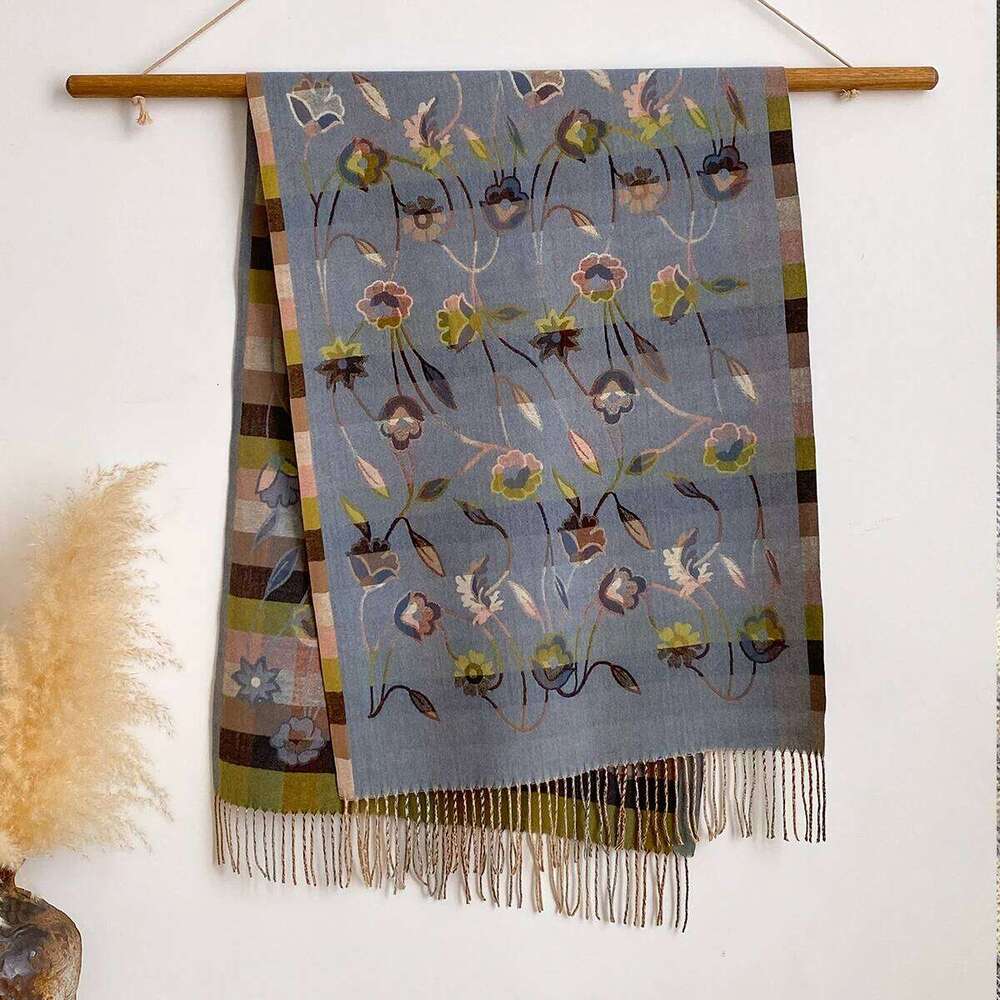 Women Bohemian Style Floral Pattern Imitation Cashmere Scarves Winter Warm Two-Sided Thick Long Tassel Shawl Coldproof Scraf Z260226