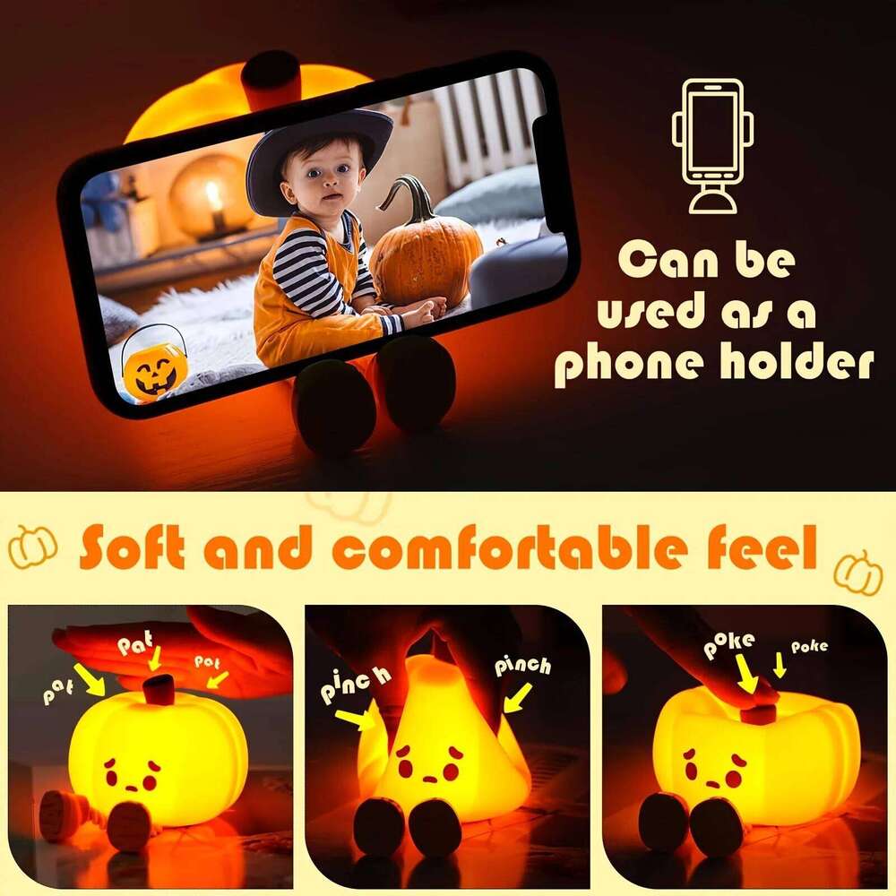 Halloween Pumpkin Night Light - Cute Silicone Touch Lamp with Dimmable Glow, Timer Bedside Safe Decor for Kids & Nursery Z260227