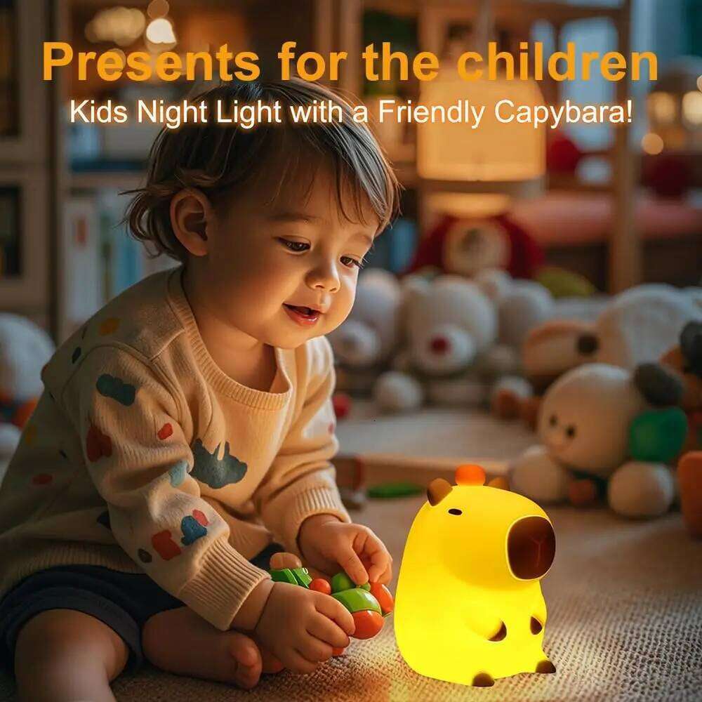 Adorkable Silicone LED Capybara Night Light Animal Lamp Touch Sensor Nightlight Children Kid Bedside Bedroom Decor Birthday Gift Z260227