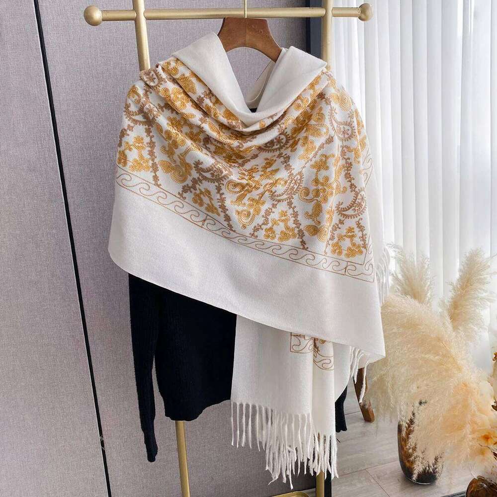 New Pashmina Cashmere Blend Mujer Bufanda Scarves Echarpes Embroider Flower Cape Thick Warm Poncho Kerchief Scraf Z260226