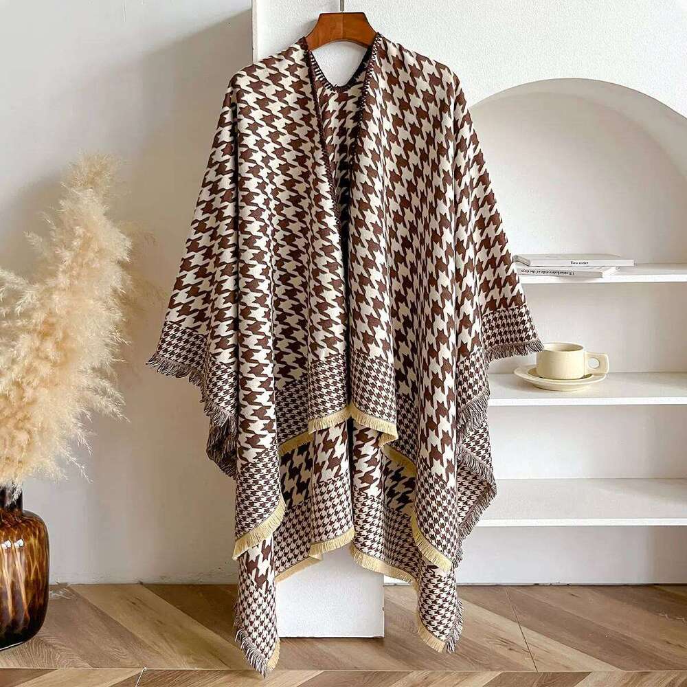 Luxury Brand Houndstooth Women Scarf New Winter Warm Double-sided Slit Large Shawl Pashmina Foulard Square Thick Blanket Poncho Z260226