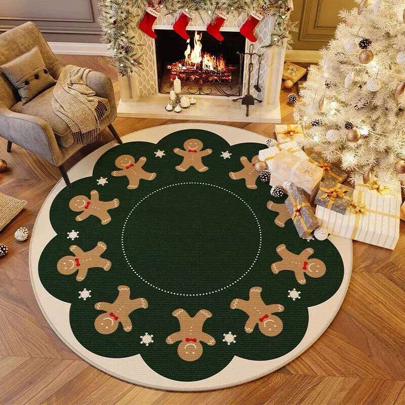 VIKAMA Christmas Red And White Round Carpet With Three-Dimensional Embroidery For Anti-Slip Short Pile Festive Decoration H260226