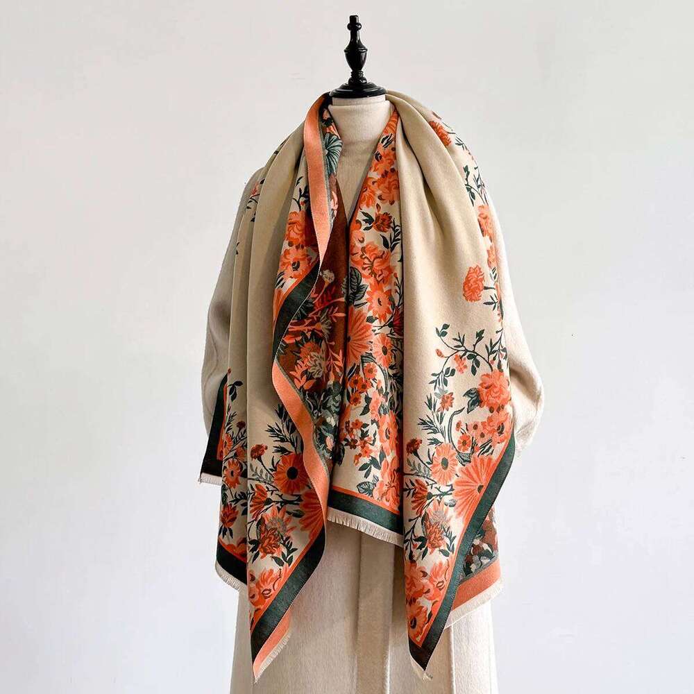 Women's Winter Luxury Thick Warm Pashmina Wrap Imitation Cashmere Scarf with Flower Jacquard Design for Casual Wear Z260226