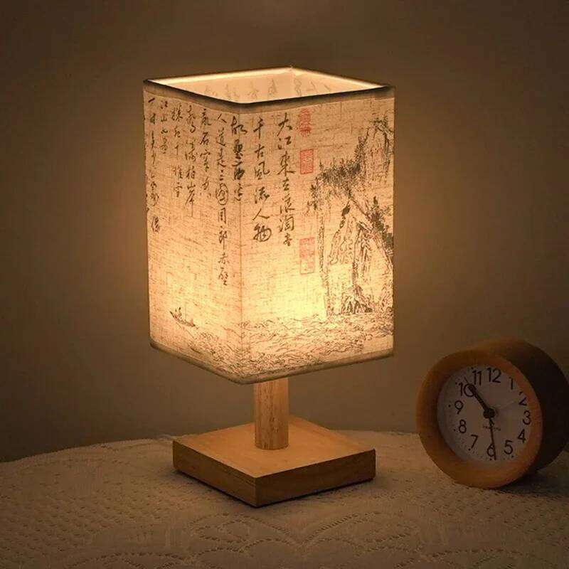 LED Decoration Table Lamps Simple Chinese Style Dimmable Plug Night Light Fabric Lampshade Square Bedroom Bedside Desk Lights Z260227