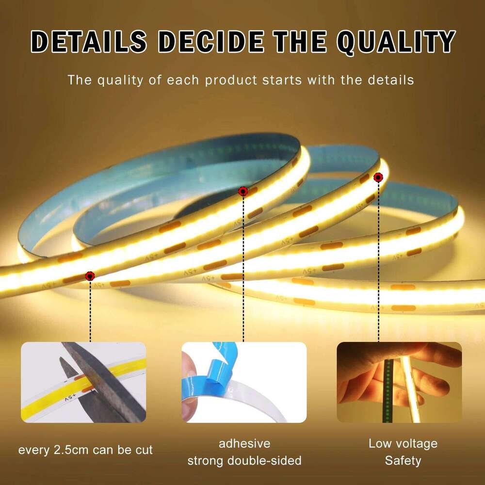 Dimmerable DC 5V USB COB Strip White/Pink/Red/White/Yellow/Yellow/Ice Blue/Green Home Decor TV Backlight Flexible Ribbon Rope Z260226