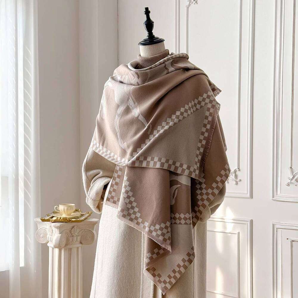 Luxury Women's Thick Faux Cashmere Scarf - Winter Warm Vintage Plaid Warhorse Print Soft Shawl for Travel & Daily Wear Z260226