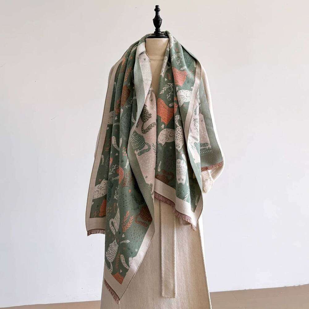 Cute Cartoon Jumping Cat Shawl Female 2025 Spring New Korean Version Autumn Winter Warm Shoulder Neck Versatile Scarf Z260226