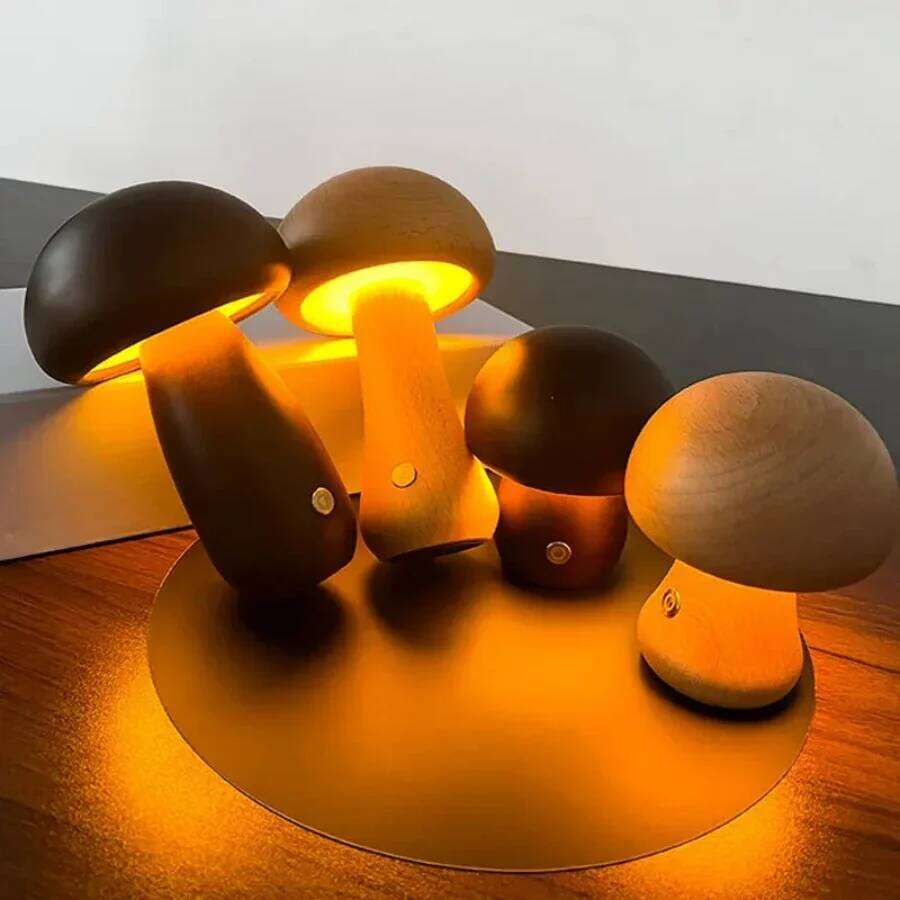 Led Light Touch Switch Wood Dimmable Mushroom Table Lamp For Bedroom Sleeping Night Lamps Z260227