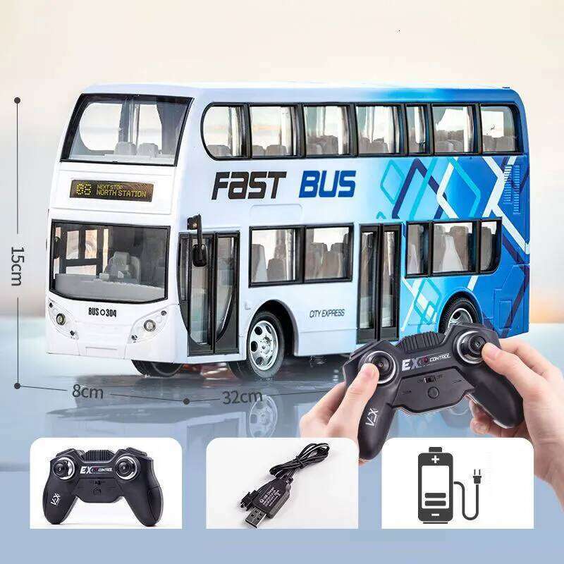 2.4G Remote Control Car Double-decker Stretch Electric Bus 3km/h With LED Sound RC Electronic Vehicle Toy Kids Boy Gift H260227