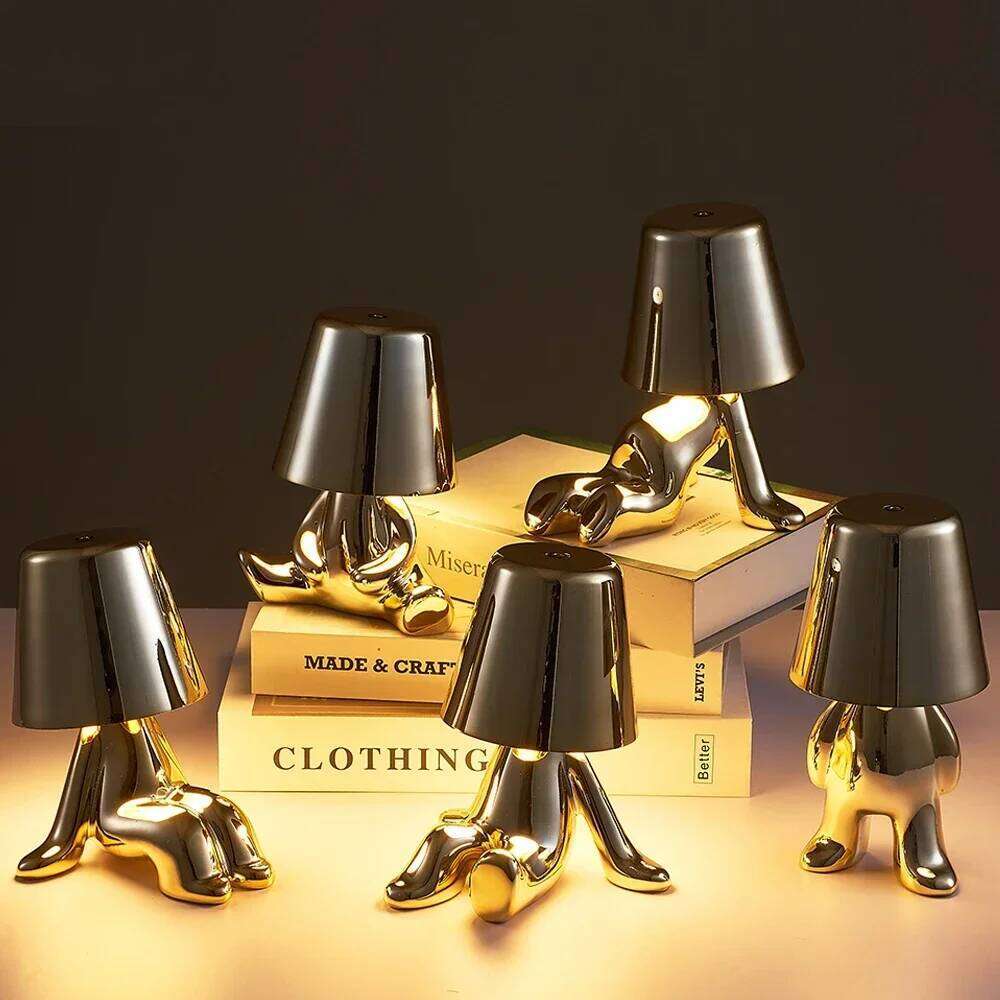 Nordic Chrome Little Golden Man Table Lamp Living Bedroom Bedside Children's Room Night Lights Net Red Creative Desk Lamps Z260227