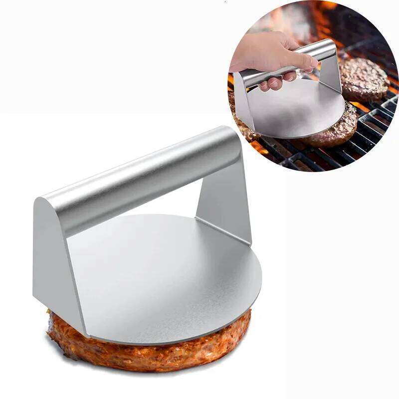Stainless Steel Smash Press with Ergonomic Handle Multi-Use Burger Patty Maker for Deli Meats Meatballs Kitchen Tool