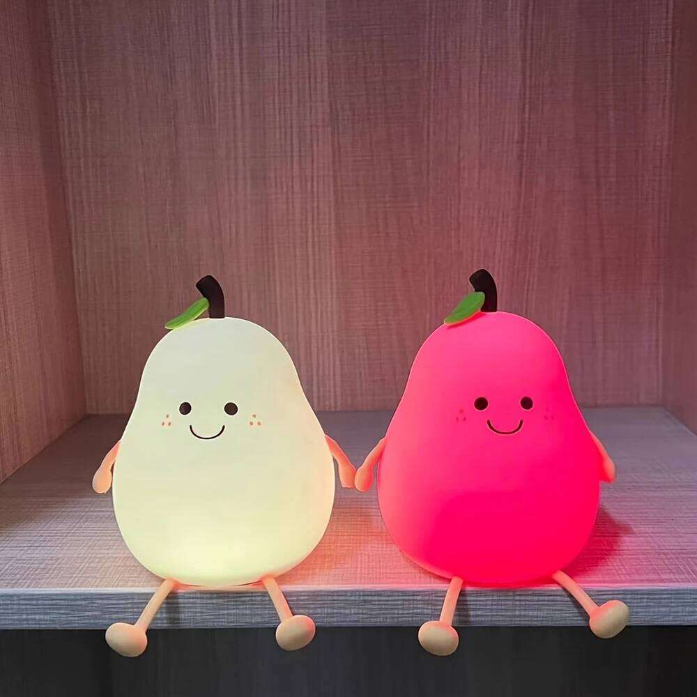 LED Pear Fruit Night USB Rechargeable Dimming Touch Silicone Nightlights Bedroom Bedside Decoration Couple Gift Boby Light Z260227