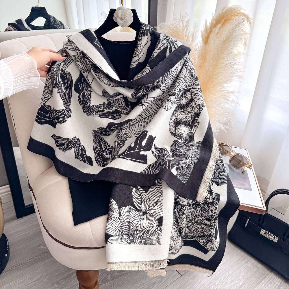 2025 Luxury Leaf Print Scarf for Women Warmer Winter Imitation Cashmere Pashmina Scarves Shawls Female Thick Blanket Wraps Foul Z260226