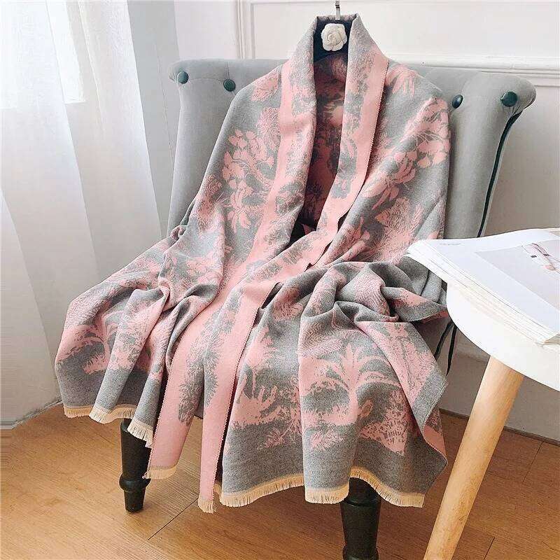Elegant Faux Cashmere Scarf Shawl Women Warm Autumn Winter Fashion Bird Song Jungle Pattern Wrap for Ladies Z260226