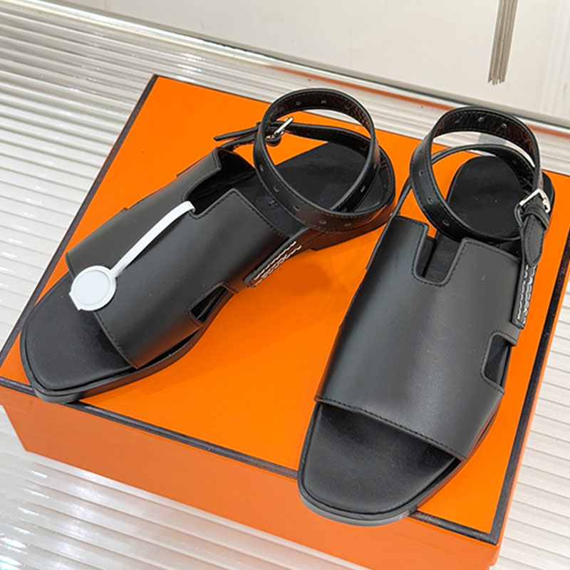 Classic Flat Bottomed New Maya sandal adjustable ankle strap inspired chic modern Women Casual sandals Black leather sole Stainless steel buckle Maya sandals