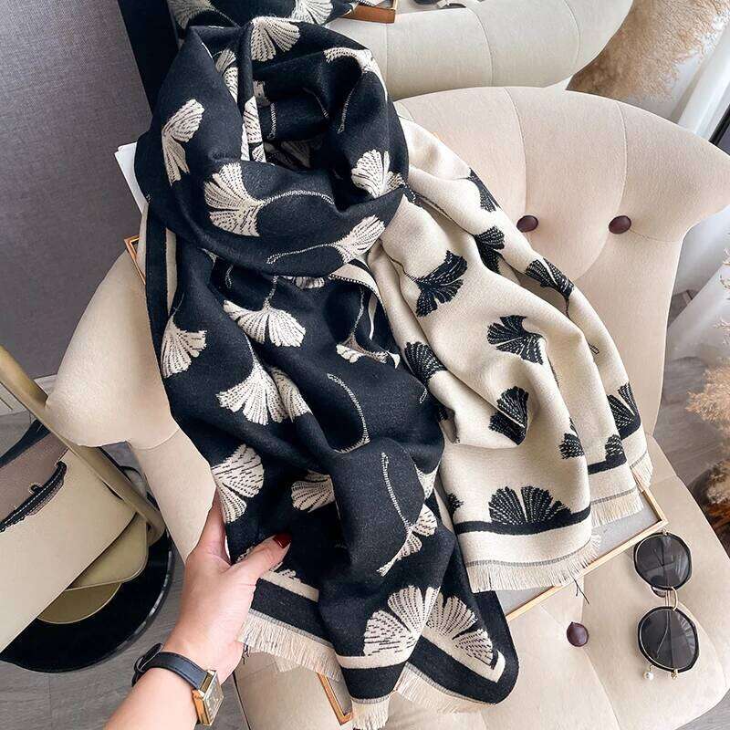 Luxury Winter Cashmere Scarf Women leafage Print Warm Pashmina Blanket Poncho Scarves Female Shawl Wraps Thick Foulard Bufanda Z260226